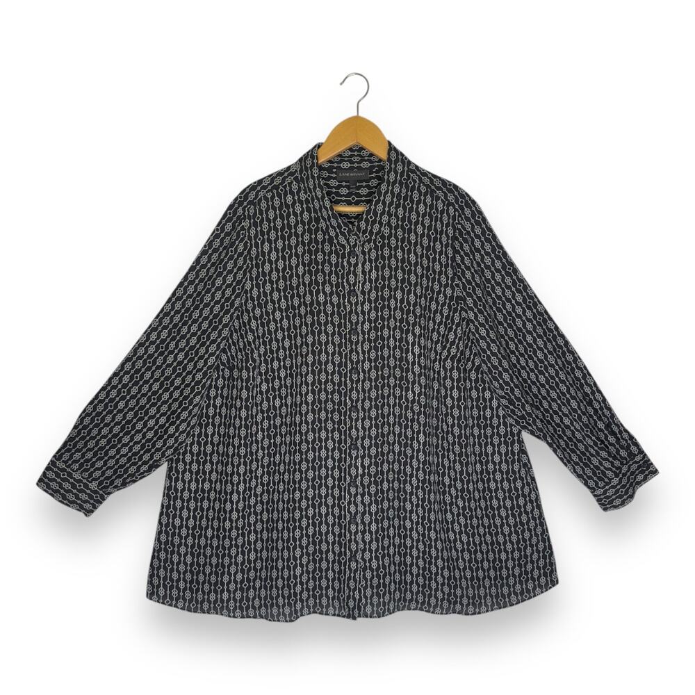 Lane Bryant Women's Button Down Shirt 22/24 Black Geometric Print Long Sleeve
